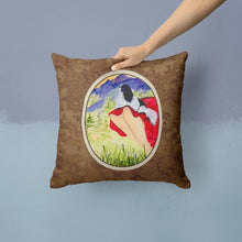 Load image into Gallery viewer, Lady with her Japanese Chin Throw Pillow - 14x14 Decorative Pillow – Art for Your Home &amp; Patio