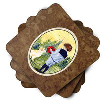 Load image into Gallery viewer, Little Boy with his Golden Retriever Coasters - Set of 4 Lightweight Foam, Absorbent Drink Coasters
