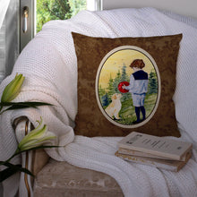 Load image into Gallery viewer, Little Boy with his Golden Retriever Throw Pillow - 14x14 Decorative Pillow – Art for Your Home &amp; Patio