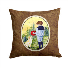 Load image into Gallery viewer, Little Boy with his Golden Retriever Throw Pillow - 14x14 Decorative Pillow – Art for Your Home &amp; Patio