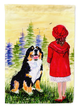 Load image into Gallery viewer, Little Girl with her Bernese Mountain Dog Flag Canvas House Size