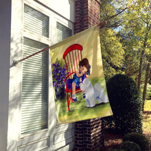 Load image into Gallery viewer, Little Girl with her Bichon Frise Flag Canvas House Size