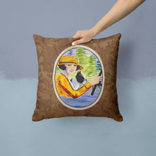 Load image into Gallery viewer, Woman driving with her Boston Terrier Throw Pillow - 14x14 Decorative Pillow – Art for Your Home &amp; Patio