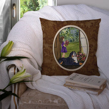 Load image into Gallery viewer, Little Girl with her Bernese Mountain Dog Throw Pillow - 14x14 Decorative Pillow – Art for Your Home &amp; Patio