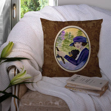 Load image into Gallery viewer, Lady driving with her Pomeranian Throw Pillow - 14x14 Decorative Pillow – Art for Your Home &amp; Patio