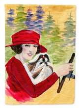 Load image into Gallery viewer, Lady driving with her Shih Tzu Flag Canvas House Size