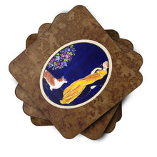 Load image into Gallery viewer, Lady with her Corgi Coasters - Set of 4 Lightweight Foam, Absorbent Drink Coasters