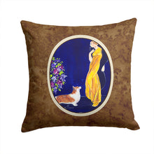 Load image into Gallery viewer, Lady with her Corgi Throw Pillow - 14x14 Decorative Pillow – Art for Your Home &amp; Patio