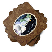 Load image into Gallery viewer, Snowman with Keeshond Coasters - Set of 4 Lightweight Foam, Absorbent Drink Coasters