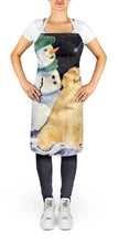 Load image into Gallery viewer, Golden Retriever with Snowman in Green Hat Apron – Artist-Designed Kitchen, BBQ &amp; Craft Apron