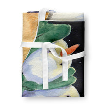 Load image into Gallery viewer, Golden Retriever with Snowman in Green Hat Apron – Artist-Designed Kitchen, BBQ &amp; Craft Apron