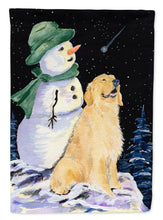 Load image into Gallery viewer, Golden Retriever with Snowman in Green Hat Garden Flag - Outdoor Decorative Yard Flag