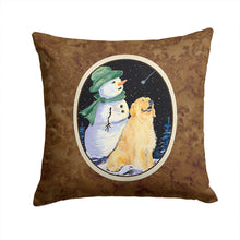 Load image into Gallery viewer, Golden Retriever with Snowman in Green Hat Throw Pillow - 14x14 Decorative Pillow – Art for Your Home &amp; Patio