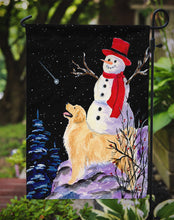 Load image into Gallery viewer, Golden Retriever Garden Flag – Snowman in Red Hat | Winter Yard Decor