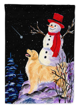 Load image into Gallery viewer, Golden Retriever Garden Flag – Snowman in Red Hat | Winter Yard Decor