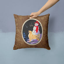 Load image into Gallery viewer, Golden Retriever with Snowman in red Hat Throw Pillow - 14x14 Decorative Pillow – Art for Your Home &amp; Patio