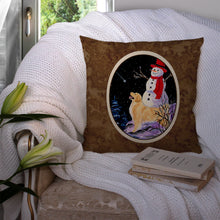 Load image into Gallery viewer, Golden Retriever with Snowman in red Hat Throw Pillow - 14x14 Decorative Pillow – Art for Your Home &amp; Patio