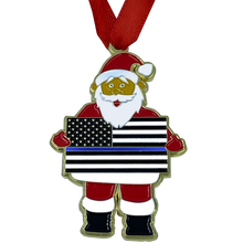 Load image into Gallery viewer, BL1-12A Thin Blue Line Christmas Ornament Santa Police Challenge Coin LAPD NYPD CBP FBI FAM ATF USSS