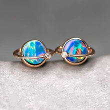 Load image into Gallery viewer, Saturn Design Doublet Opal Stud Earrings 18K Rose Gold