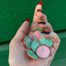 Load image into Gallery viewer, Save Water Drink Wine Pink and Green Enamel Pin on Gift Card