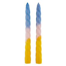 Load image into Gallery viewer, Set of 2 Taper Candle in Light Blue Pink Yellow | Aesthetic Spiral Unscented Table Candlesticks | Gift for Her