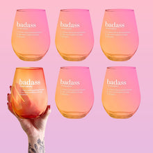 Load image into Gallery viewer, Set of 6 Badass Jumbo Stemless Wine Glass in Orange Pink Ombre | 30 Oz. | Holds an Entire Bottle of Wine