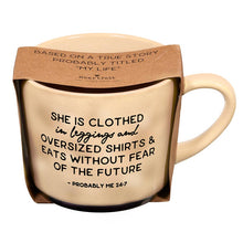 Load image into Gallery viewer, She Is Clothed In Leggings &amp; Eats Without Fear Of The Future Mug | Stoneware Coffee Tea Mug | 15oz.