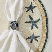 Load image into Gallery viewer, Painted shell napkin rings, blue, set of two