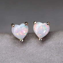 Load image into Gallery viewer, Small Heart Shaped Australian Solid Opal Stud Earrings 14K Yellow Gold