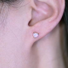 Load image into Gallery viewer, Small Heart Shaped Australian Solid Opal Stud Earrings 14K Yellow Gold
