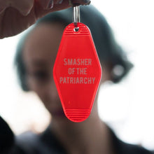 Load image into Gallery viewer, Smasher of the Patriarchy Feminist Motel Keychain in Red