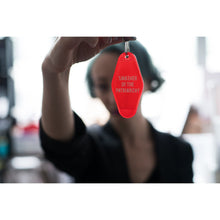 Load image into Gallery viewer, Smasher of the Patriarchy Feminist Motel Keychain in Red