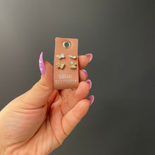 Load image into Gallery viewer, Social Butterfly Silver and Gold Rhinestone Stud Earrings Set | 2 Pairs on a Gift Tag