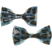 Load image into Gallery viewer, Sourpuss Blue Leopard Glitter Hair Bows Set of 2 | Rockabilly Hair Accessories Leopard Print Hair Clips
