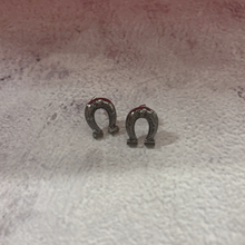 Load image into Gallery viewer, Sourpuss Earrings | Horseshoe Studs Black Gunmetal | Rockabilly Lucky Charm Jewelry