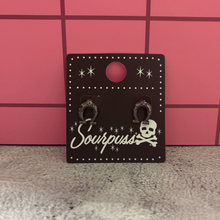 Load image into Gallery viewer, Sourpuss Earrings | Horseshoe Studs Black Gunmetal | Rockabilly Lucky Charm Jewelry