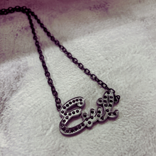 Load image into Gallery viewer, Sourpuss “Evil” Pendant Necklace with Black Rhinestones Gothic Statement Jewelry