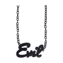 Load image into Gallery viewer, Sourpuss “Evil” Pendant Necklace with Black Rhinestones Gothic Statement Jewelry
