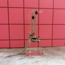 Load image into Gallery viewer, Sourpuss "Good Luck” Horseshoe Necklace with Red Rhinestones &amp; Black Star Charms