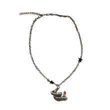 Load image into Gallery viewer, Sourpuss "Good Luck” Horseshoe Necklace with Red Rhinestones &amp; Black Star Charms