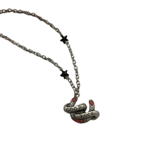 Load image into Gallery viewer, Sourpuss "Good Luck” Horseshoe Necklace with Red Rhinestones &amp; Black Star Charms