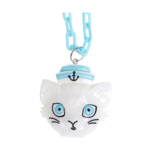 Load image into Gallery viewer, Sourpuss Oversize Sailor Cat Necklace | Chunky Retro Kitsch Cat Pendant Jewelry