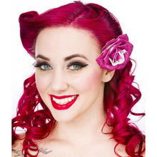Load image into Gallery viewer, Sourpuss Pink Glittery Rose Hair Clip | Retro Rockabilly Pin-Up Sparkly Hair Accessory