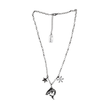 Load image into Gallery viewer, Sourpuss Shark Charm Necklace | Nautical Star &amp; Captain’s Wheel Tattoo-Inspired Jewelry