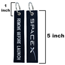 Load image into Gallery viewer, BLACK SpaceX REMOVE BEFORE LAUNCH Luggage Tag zipper pull keychain Space X CL4-06