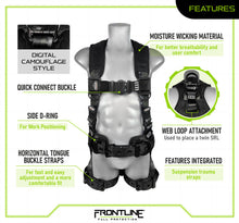 Load image into Gallery viewer, Frontline 110CTB-DC Digital Camo Full Body Harness with Aluminum Hardware and Suspension Trauma Straps XL/2X