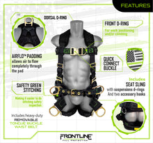Load image into Gallery viewer, Frontline 350TWQC Patriot Tower Climbing Harness with Seat Sling, Airflo and Quick Connect Buckles - Made in USA XL