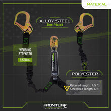 Load image into Gallery viewer, Frontline LES62R-US Patriot 6' Double Leg Elastic Lanyard with Rebar Hook Ends - Made in USA