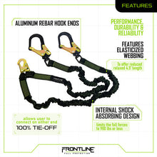 Load image into Gallery viewer, Frontline LIS62RA Elite Lite Elastic Twin Leg 6' Aluminum Rebar Hook Lanyard