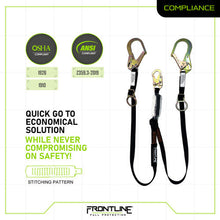 Load image into Gallery viewer, Frontline LPO62RADJ Combat 6' Tie-Back Double Leg Shock Absorbing Lanyard with Rebar Hooks